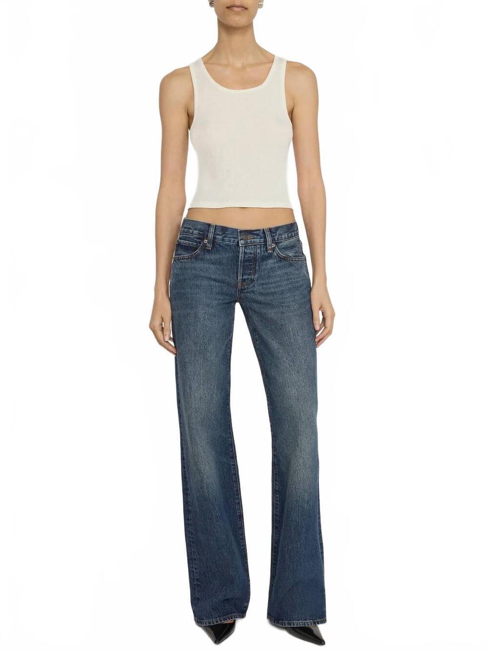 NEW FRAME low rise gray jean in tolerate-dark blue